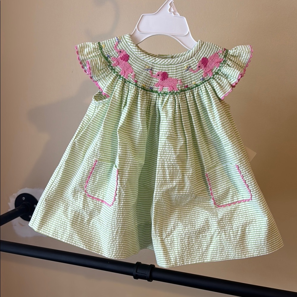 Green and Pink Ruffled Sundress with Flutter Cap Sleeves
